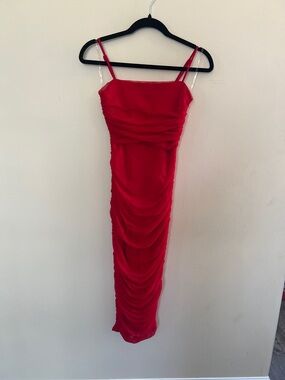 Windsor Red Ruched Midi Slip Dress